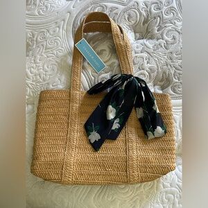 Draper James Tan Woven Tote with Floral Scarf